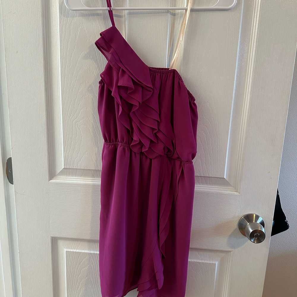 Berry Colored One-Shoulder Ruffle Dress